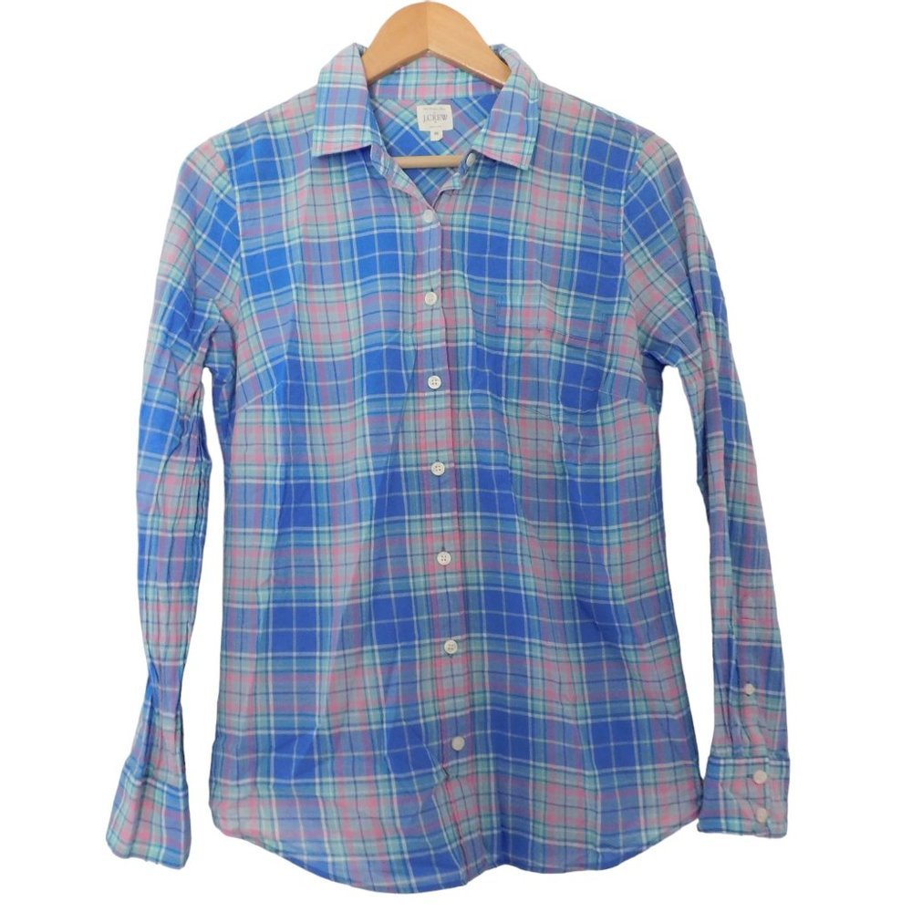 J CREW Womens The Perfect Shirt Plaid Blue Pink Long Sleeve Size Medium